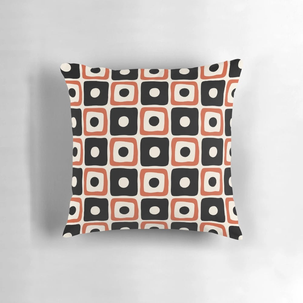 Mid century modern square dot pattern pillow with a geometric design
