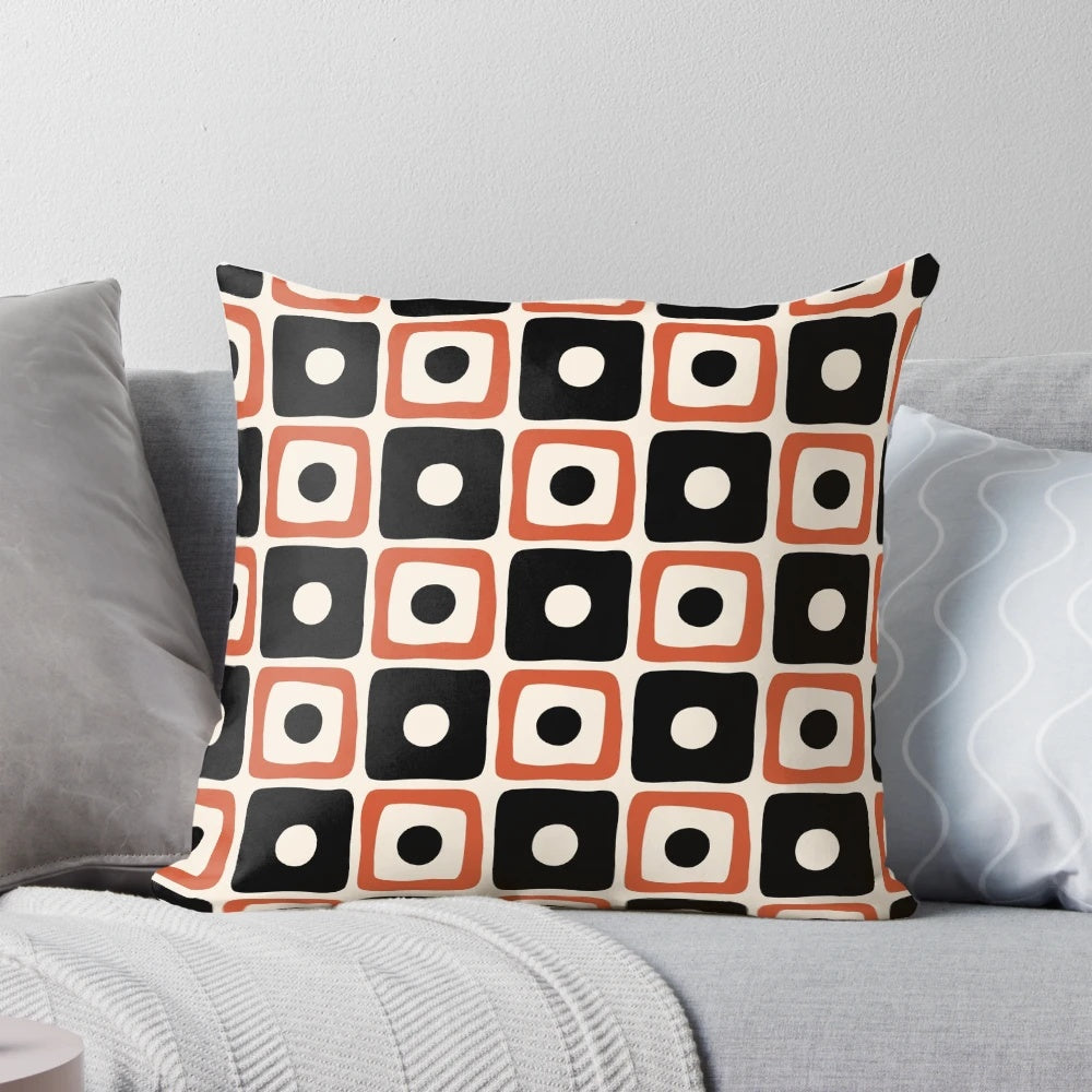 Mid century modern square dot pattern pillow with a geometric design