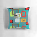Midcentury modern abstract art inspired pillow with atomic and space age design