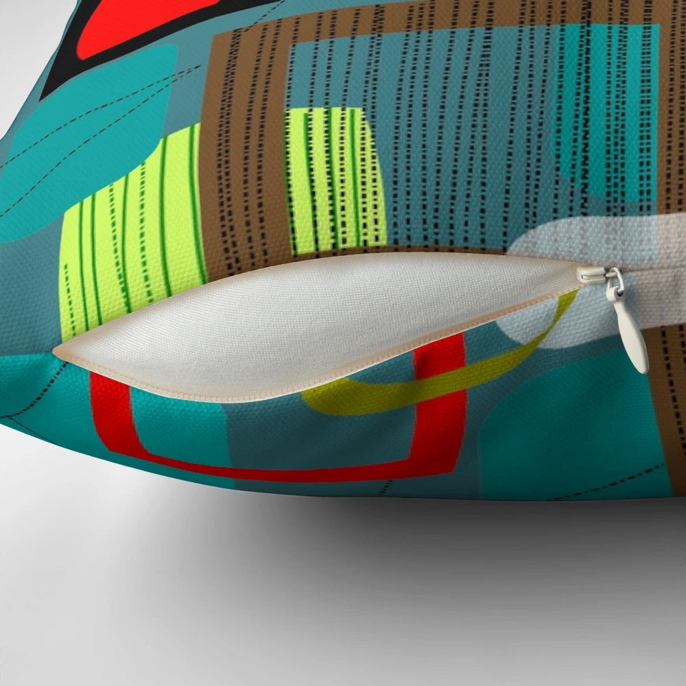 Midcentury modern abstract art inspired pillow with atomic and space age design