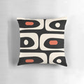 Midcentury modern abstract pattern throw pillow in bold black, orange, and almond cream colors