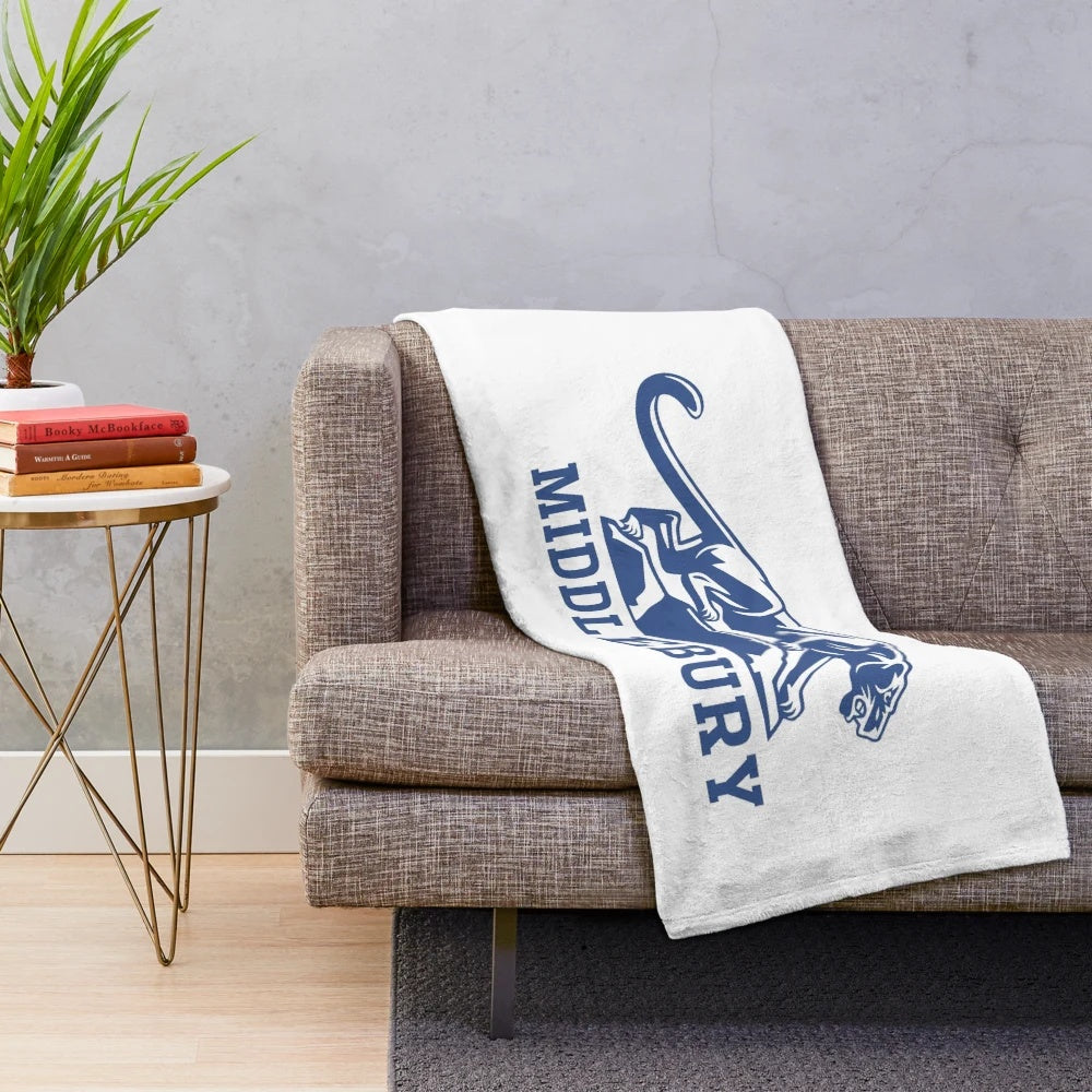 Middlebury College themed plush blanket with panthers logo