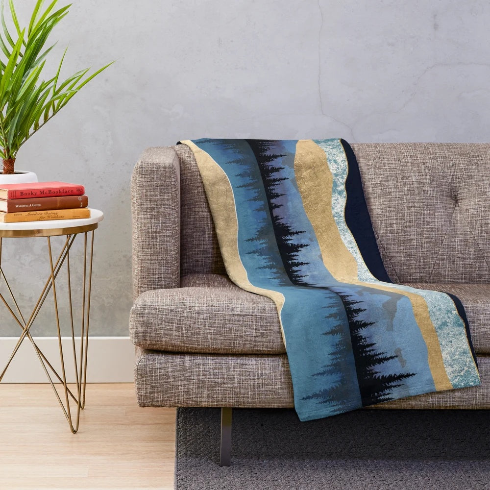 Midnight Lake Plush Blanket with Celestial Nature Inspired Design
