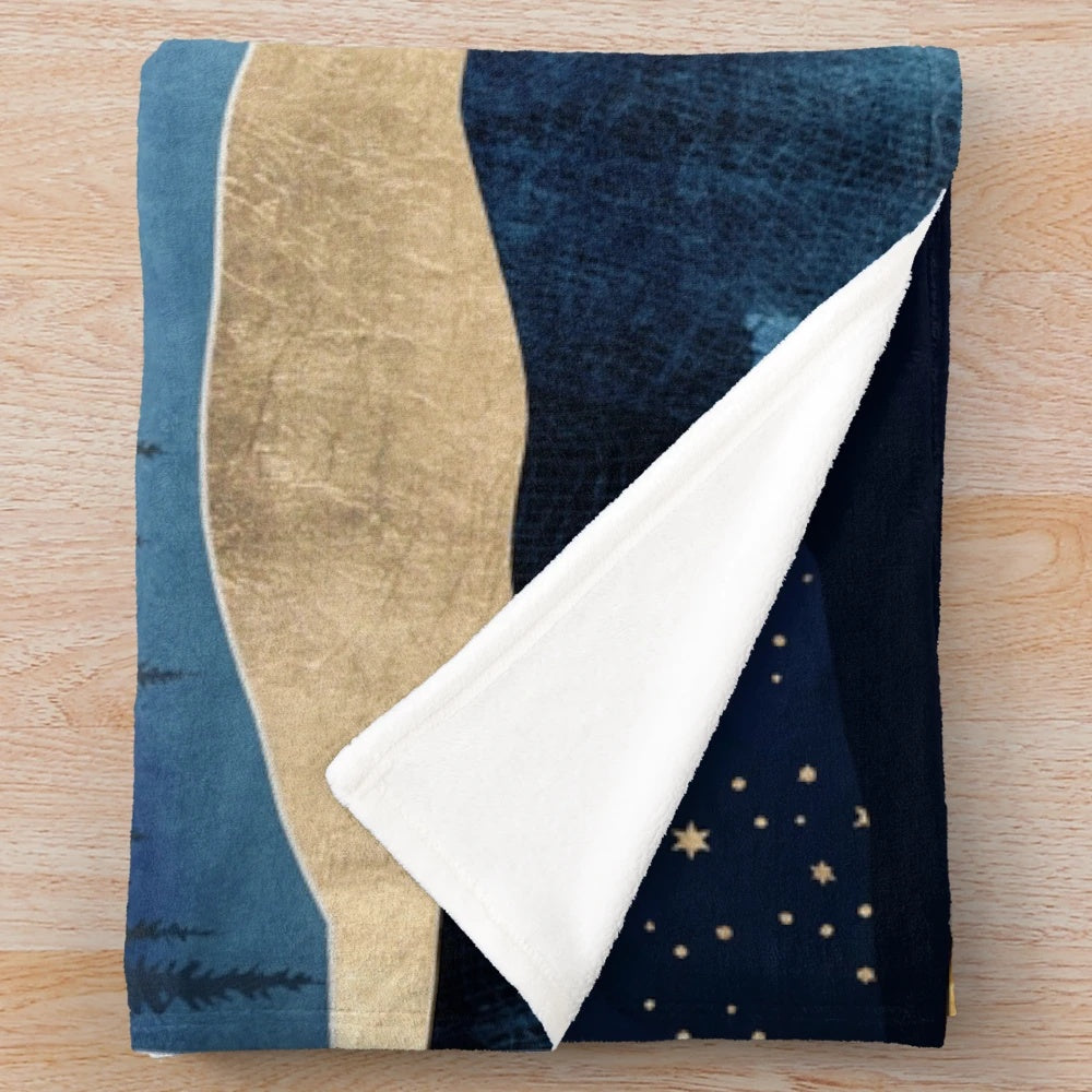 Midnight Lake Plush Blanket with Celestial Nature Inspired Design