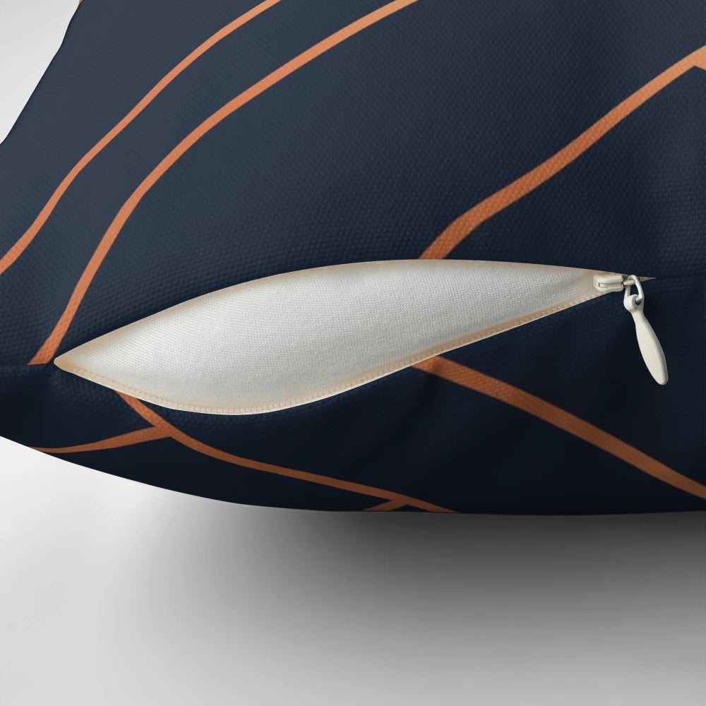 Midnight navy and copper geometric decorative pillow
