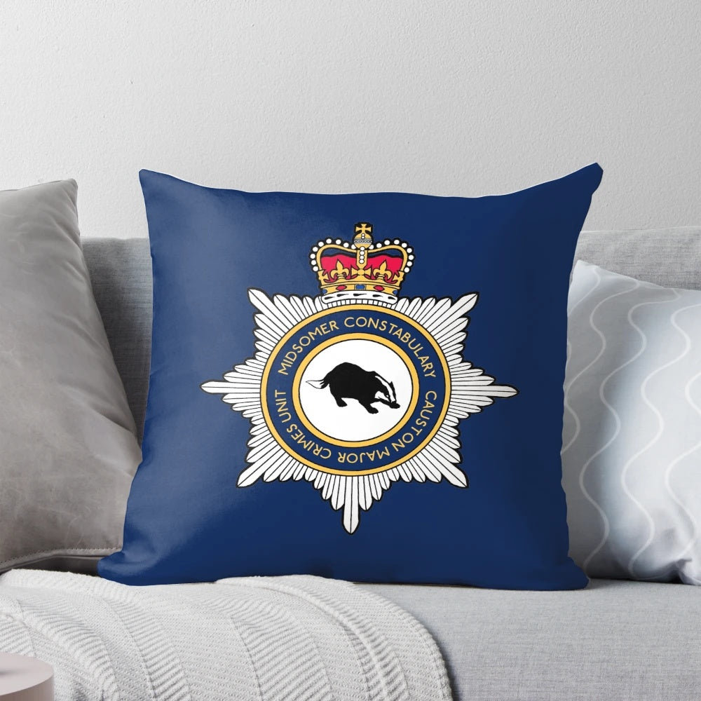 Midsomer Murders Major Crimes Unit inspired throw pillow with police and crime drama motif.