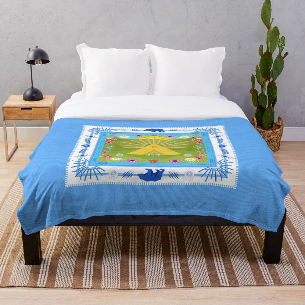 Midsommar-inspired plush blanket with scandinavian folk art and horror movie elements
