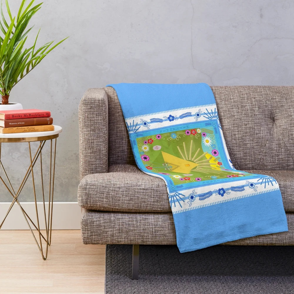 Midsommar-inspired plush blanket with scandinavian folk art and horror movie elements