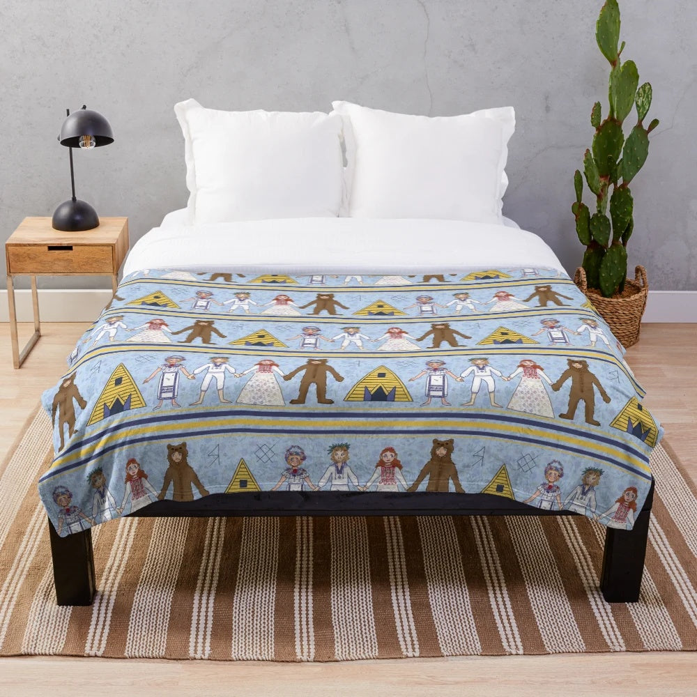 Midsommar-inspired plush blanket with a floral pattern