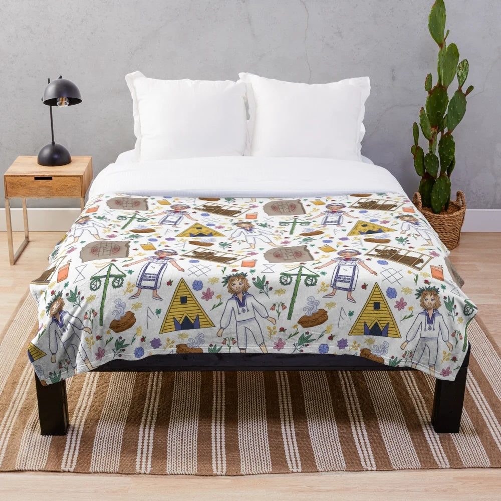 Midsommar-inspired plush blanket featuring a floral pattern design
