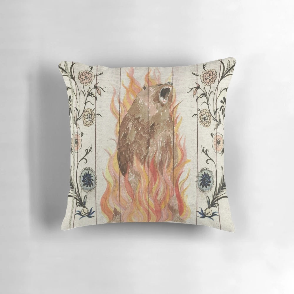 Midsommar bear painting throw pillow featuring imagery from the acclaimed horror film