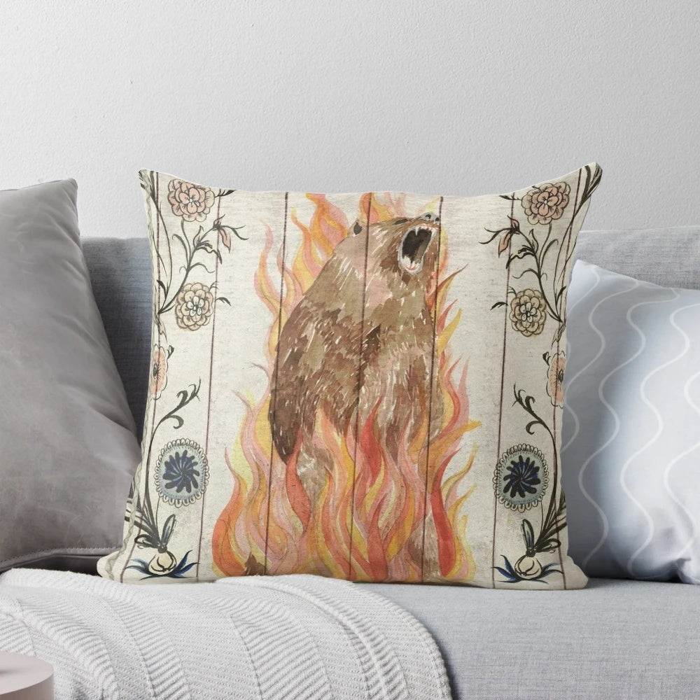 Midsommar bear painting throw pillow featuring imagery from the acclaimed horror film