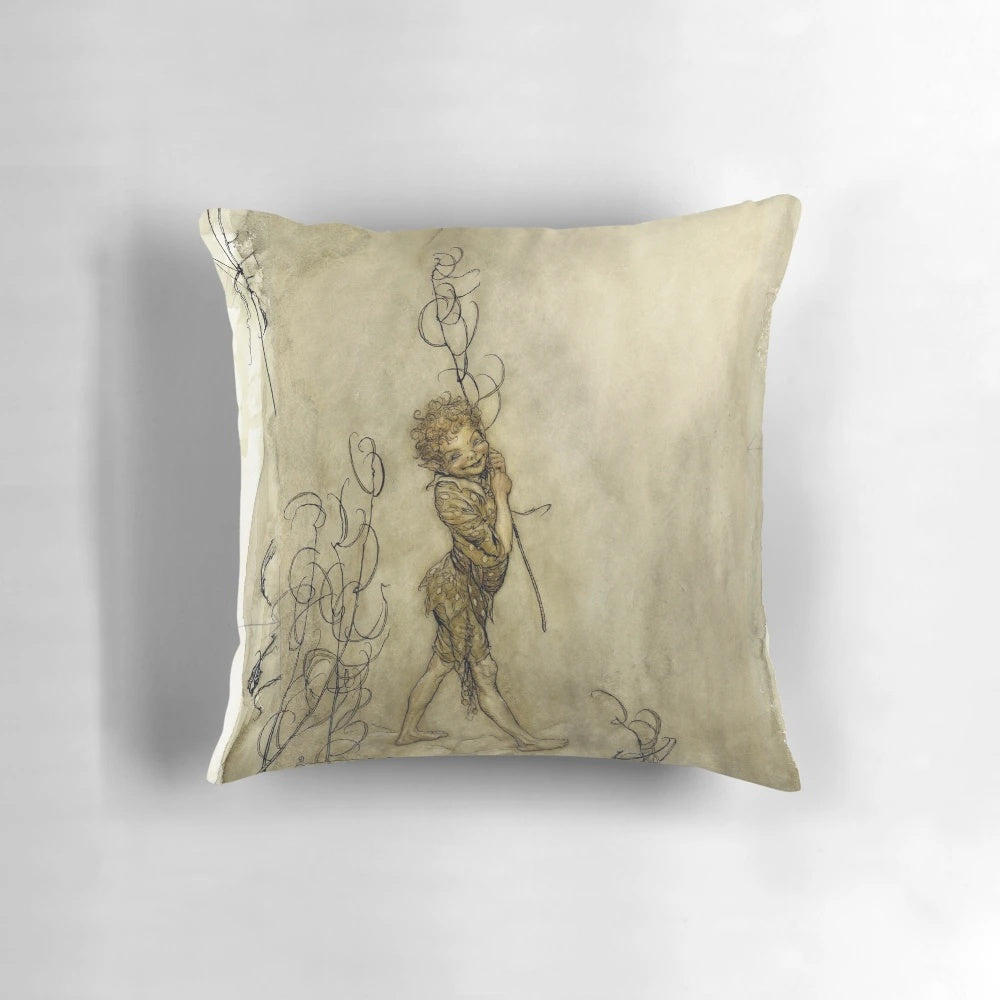 Pillow featuring the character Puck from Shakespeare's 'A Midsummer Night's Dream', illustrated by Arthur Rackham