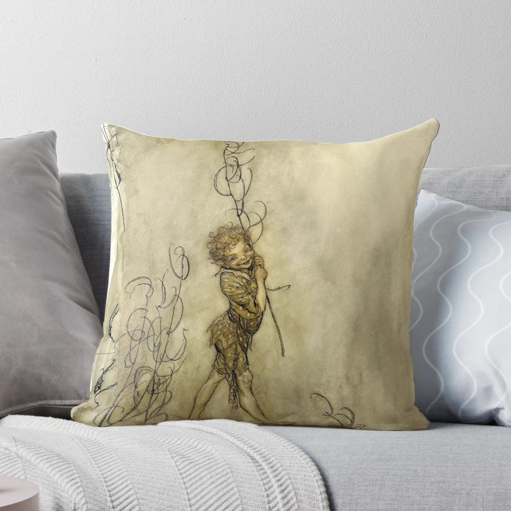 Pillow featuring the character Puck from Shakespeare's 'A Midsummer Night's Dream', illustrated by Arthur Rackham
