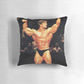 Mike Mentzer striking a powerful victory pose on a high-quality pillow