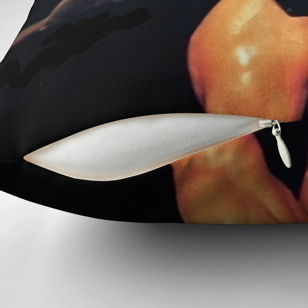 Mike Mentzer striking a powerful victory pose on a high-quality pillow