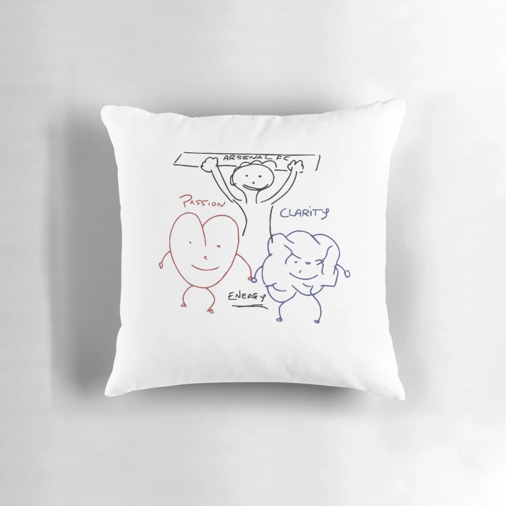 Mikel Arteta's Whiteboard Drawing Pillow with Passion, Clarity, and Energy Visuals