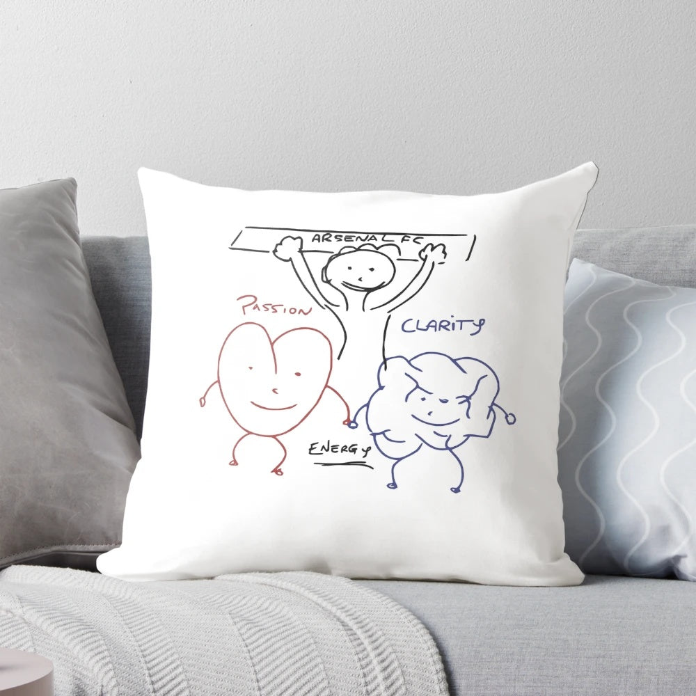 Mikel Arteta's Whiteboard Drawing Pillow with Passion, Clarity, and Energy Visuals