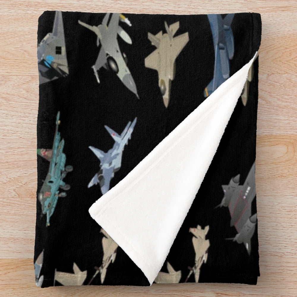 Military airplane pattern plush blanket