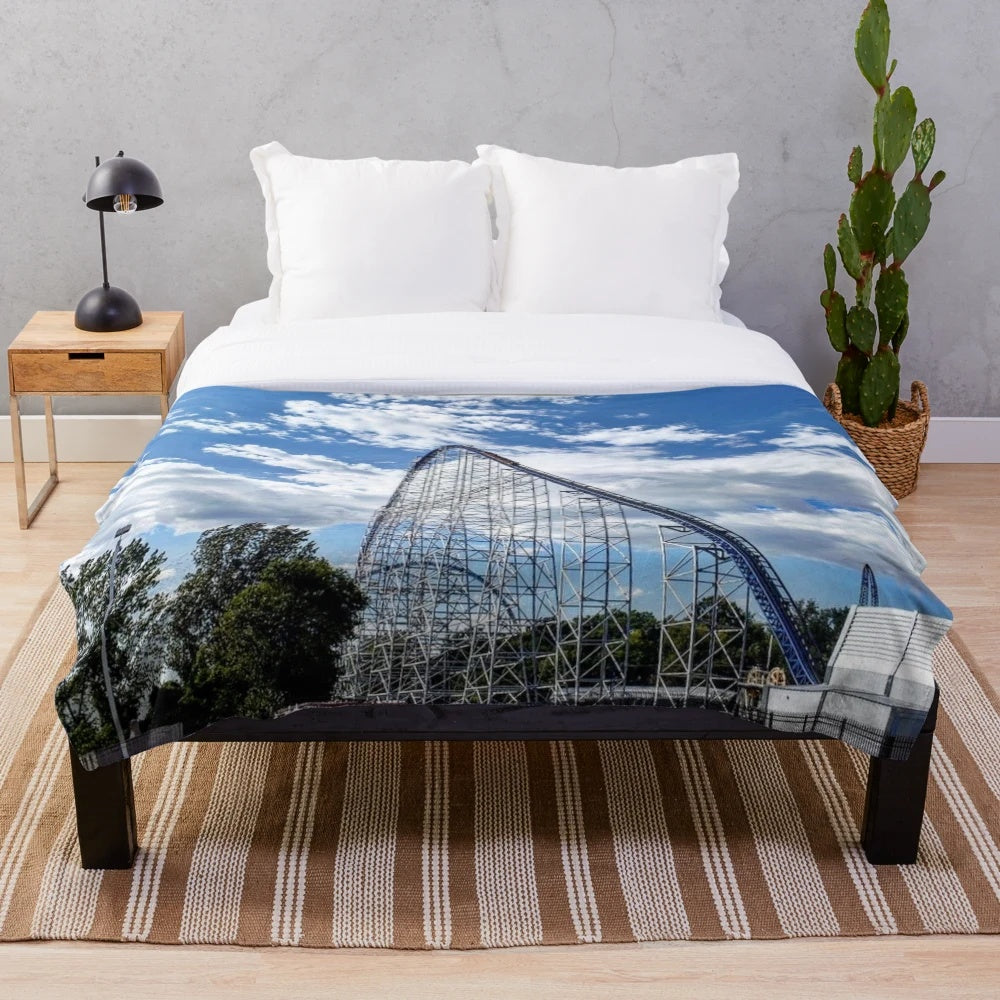 Millennium Force-inspired plush blanket featuring the iconic giga coaster at Cedar Point