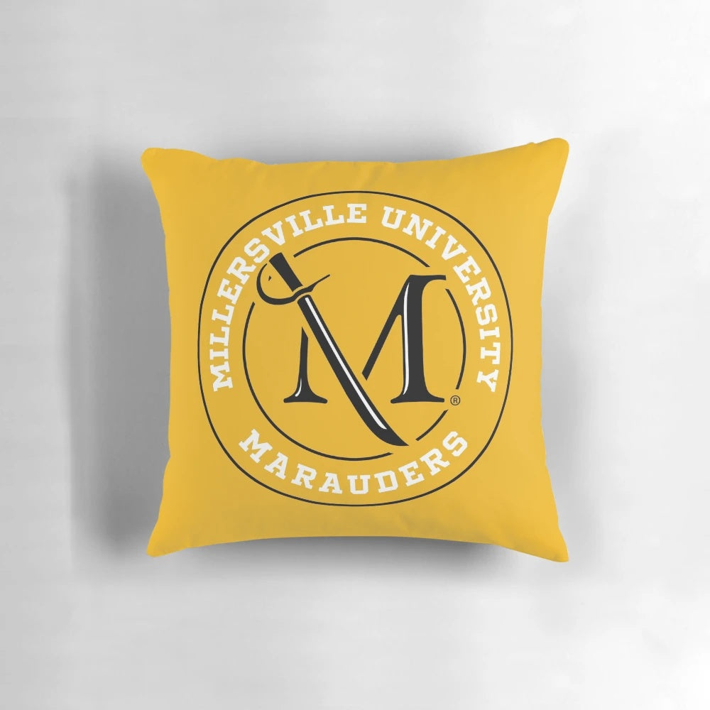 Millersville University Marauders logo printed on a soft, plush pillow