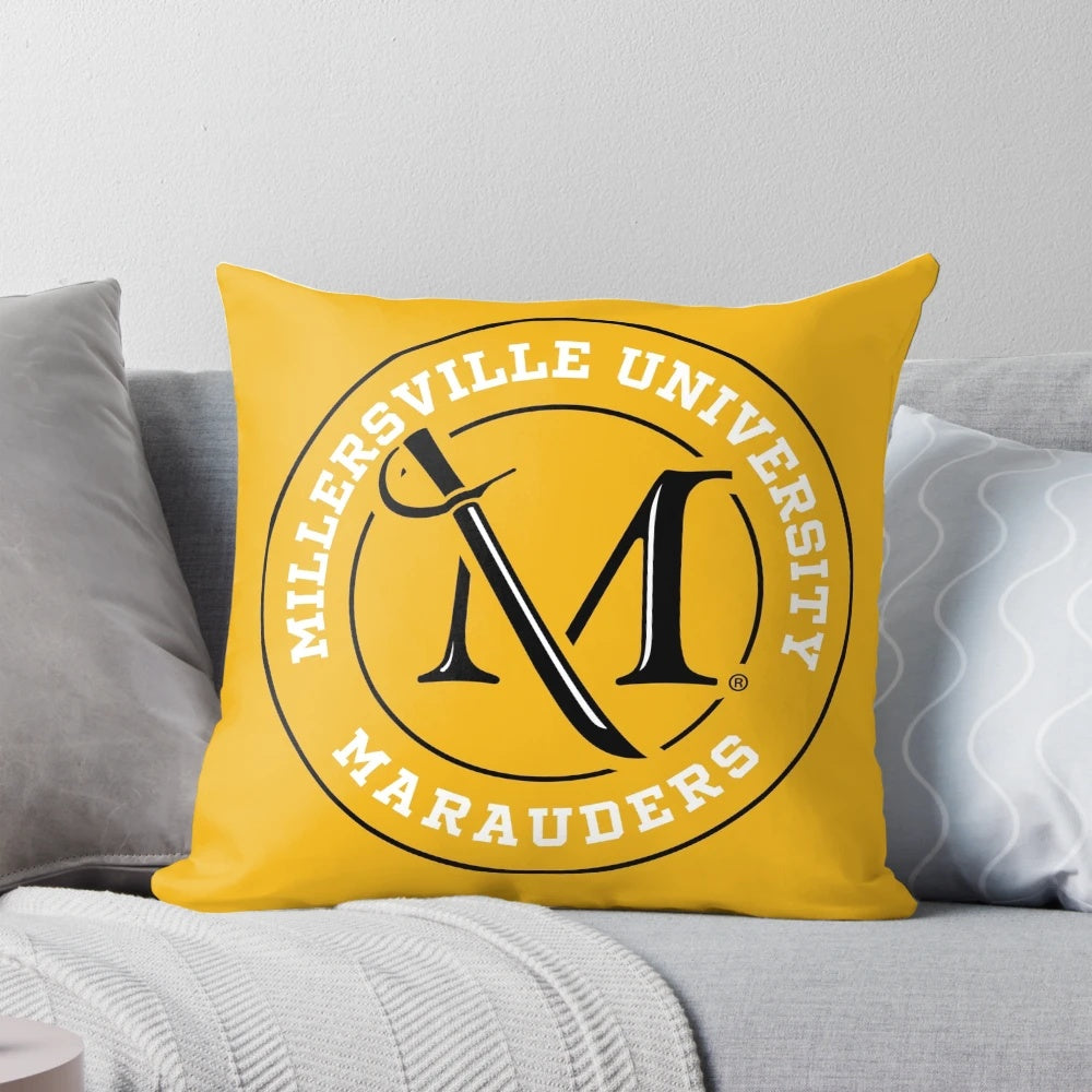Millersville University Marauders logo printed on a soft, plush pillow
