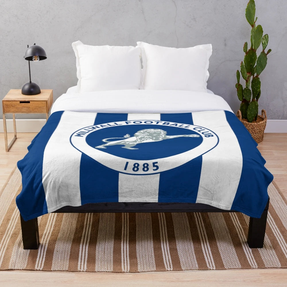 Millwall FC inspired plush blanket with team logo and stripes