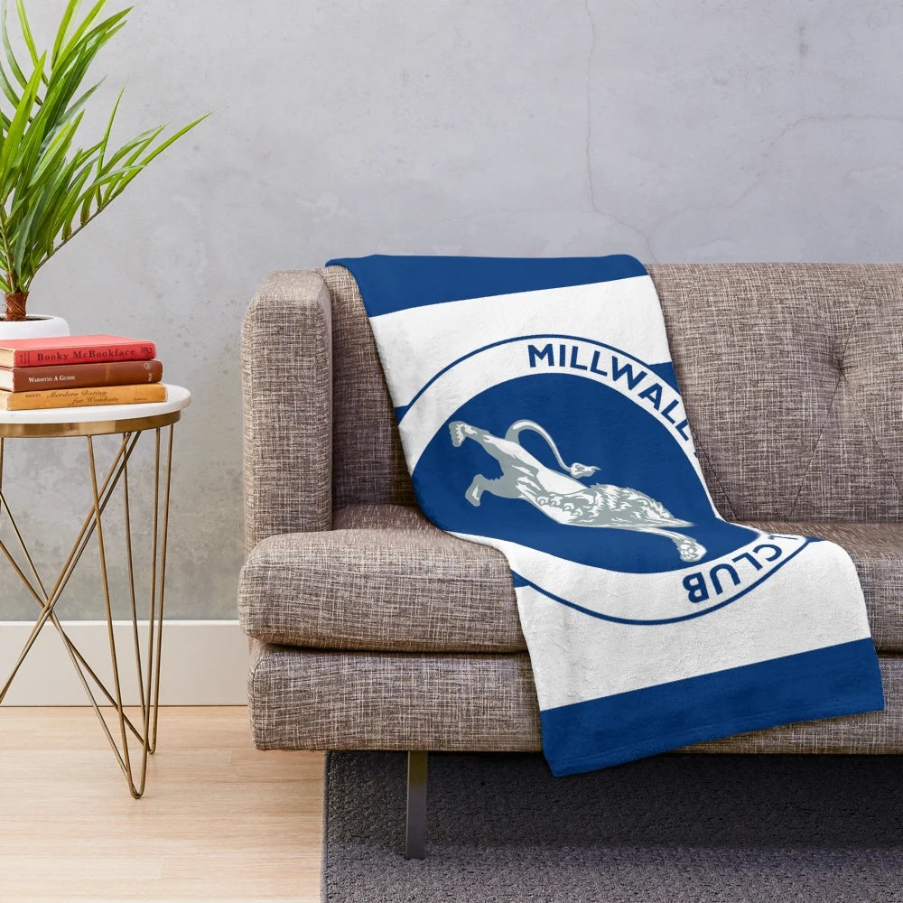 Millwall FC inspired plush blanket with team logo and stripes