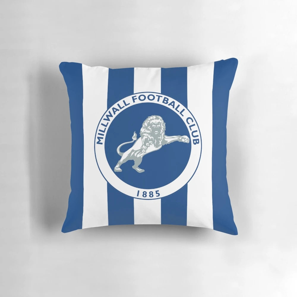 Millwall FC logo pillow with the club's iconic vertical stripes design