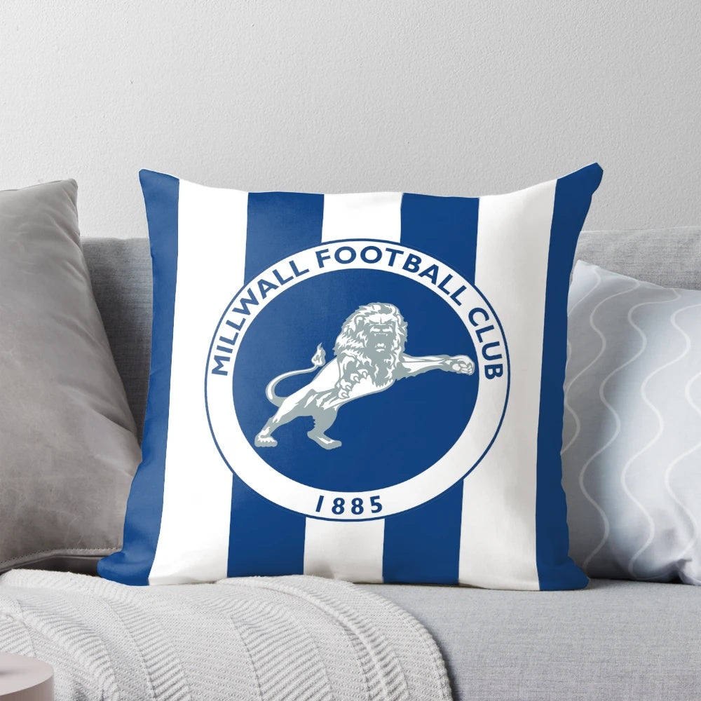 Millwall FC logo pillow with the club's iconic vertical stripes design
