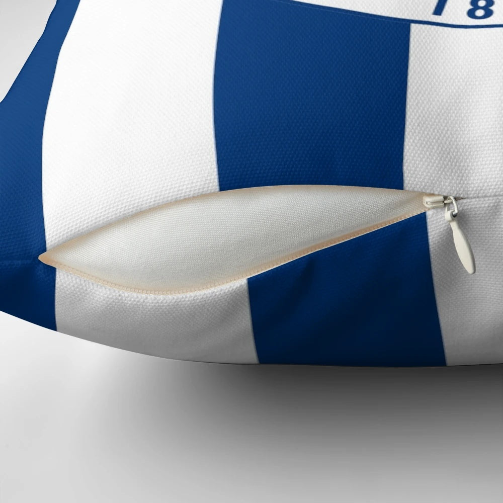 Millwall FC logo pillow with the club's iconic vertical stripes design