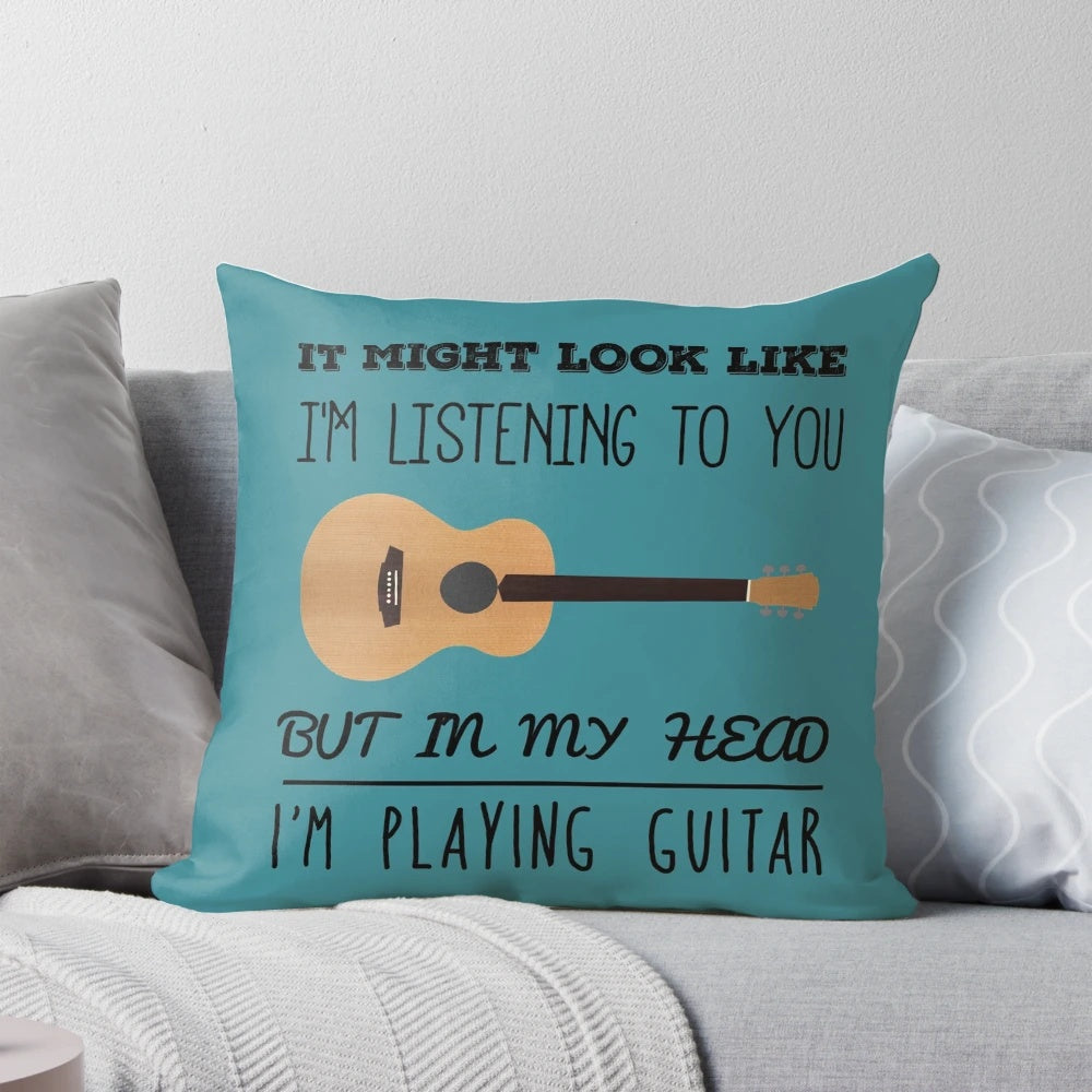 Mind Guitar Pillow with Detailed Guitar Fretboard and Strings Design