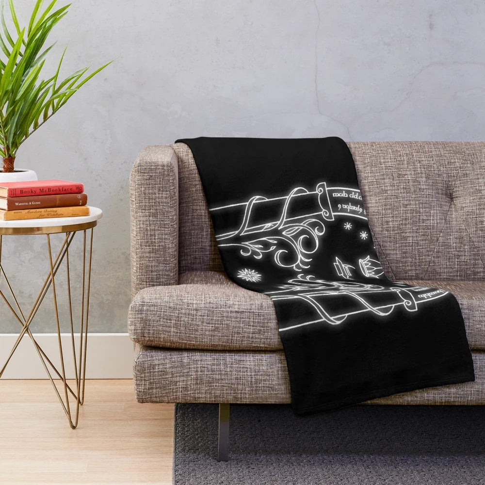 Mines of Moria inspired plush blanket with dwarven door design