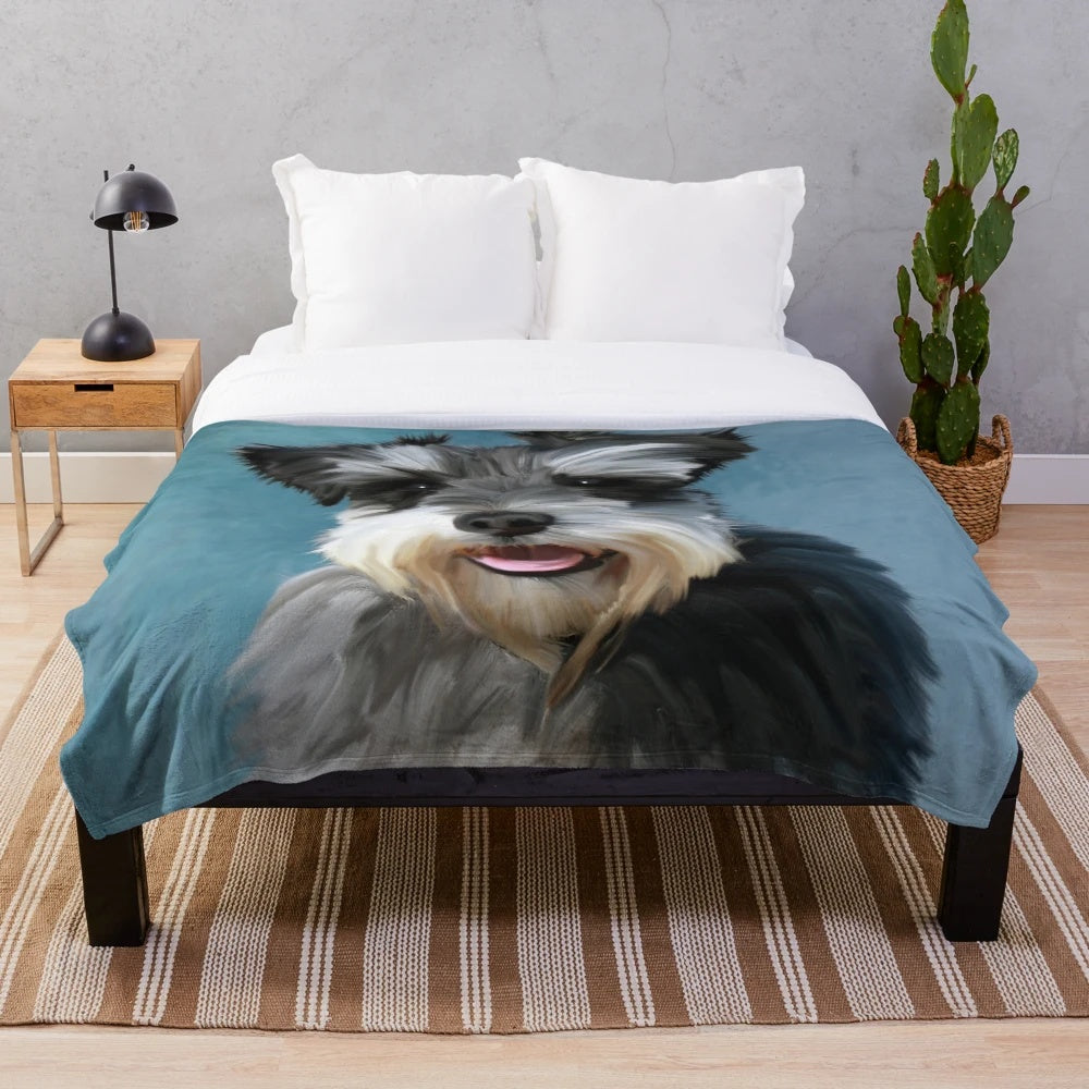 Miniature Schnauzer dog breed watercolor painting plush blanket