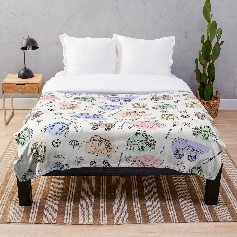 Minimal plush blanket featuring line art design and quotes from the Young Royals Netflix series