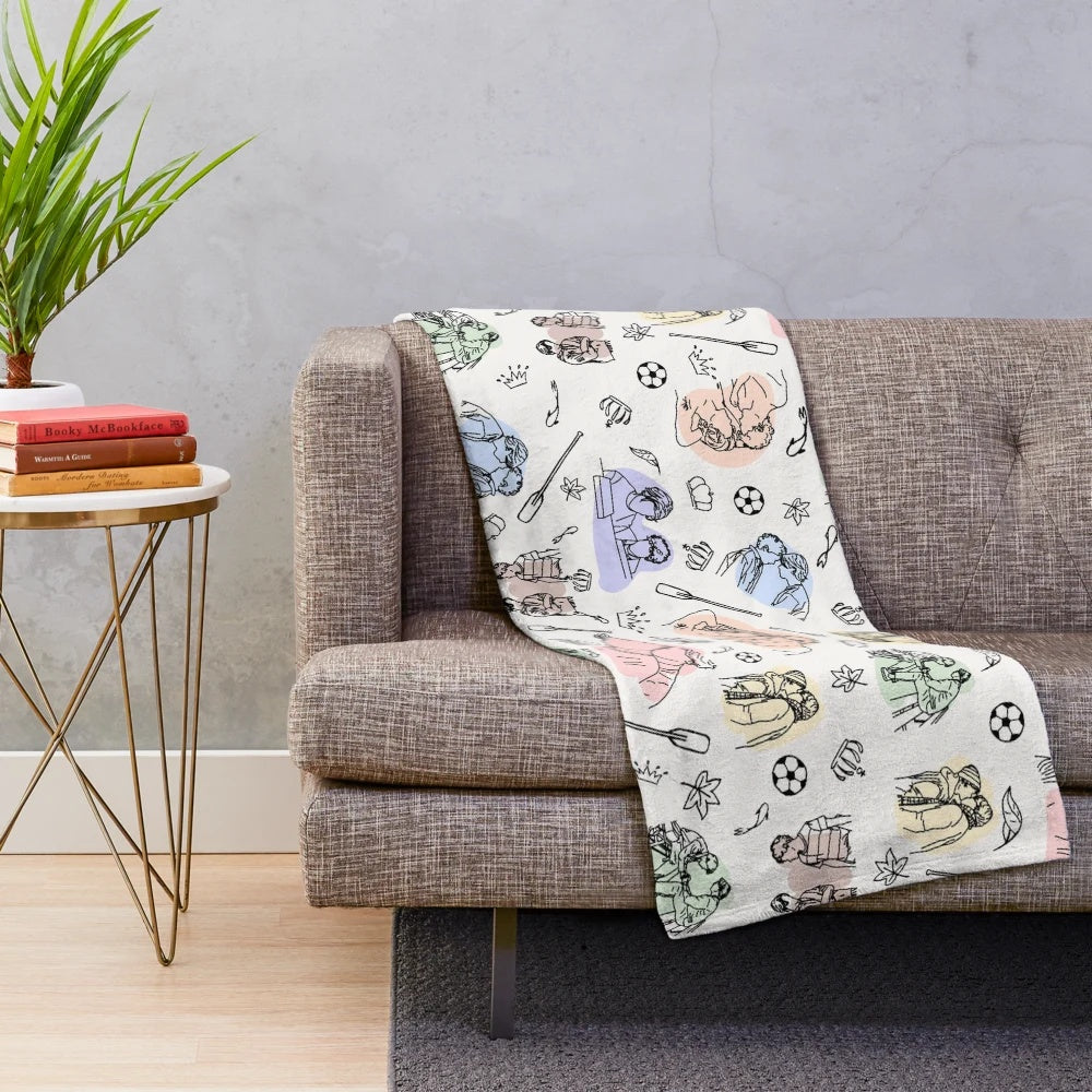 Minimal plush blanket featuring line art design and quotes from the Young Royals Netflix series