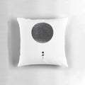 Minimal black and white solar system pillow with planets and celestial elements for home decor.