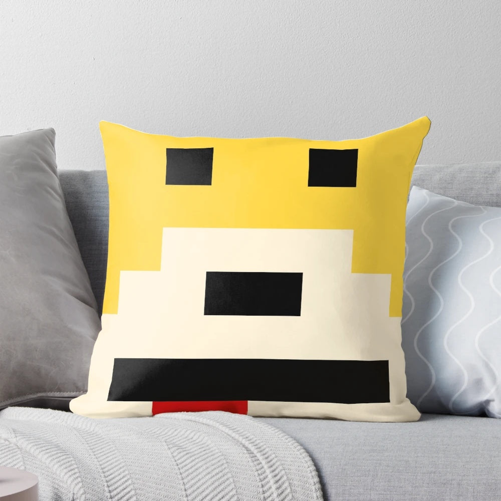 Minimal yellow pillow with the iconic Flat Eric character from Mr. Oizo's music