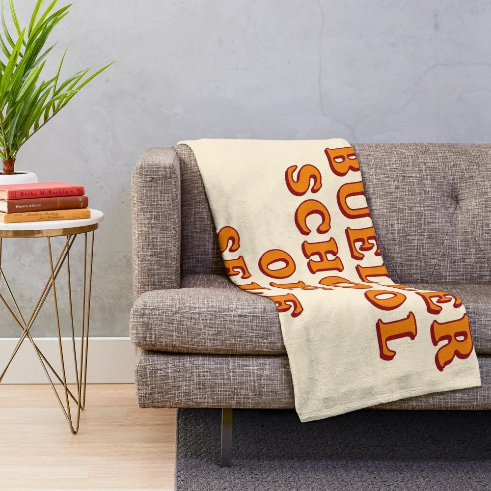 Plush blanket featuring a minimalist design of the "Jeanie Bueller School of Self-Defence" quote from the 1980s movie Ferris Bueller's Day Off.