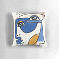 Minimalist abstract cubist-style decorative pillow with simple lines and geometric shapes