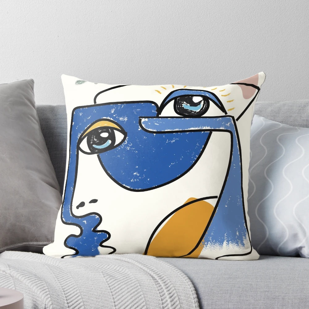 Minimalist abstract cubist-style decorative pillow with simple lines and geometric shapes
