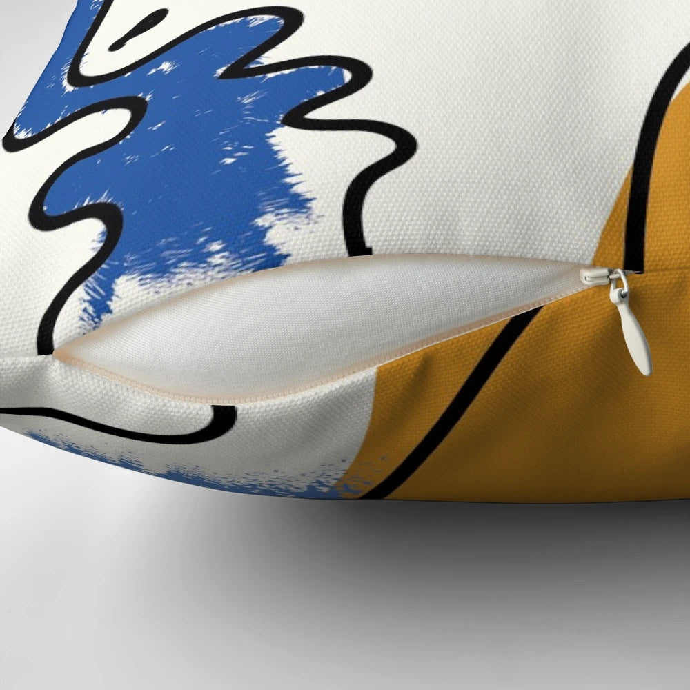Minimalist abstract cubist-style decorative pillow with simple lines and geometric shapes