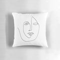 Minimalist abstract face design in one continuous line on a throw pillow