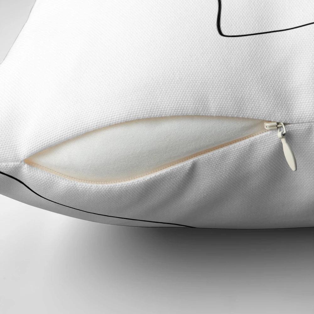 Minimalist black and white abstract face illustration one line art pillow
