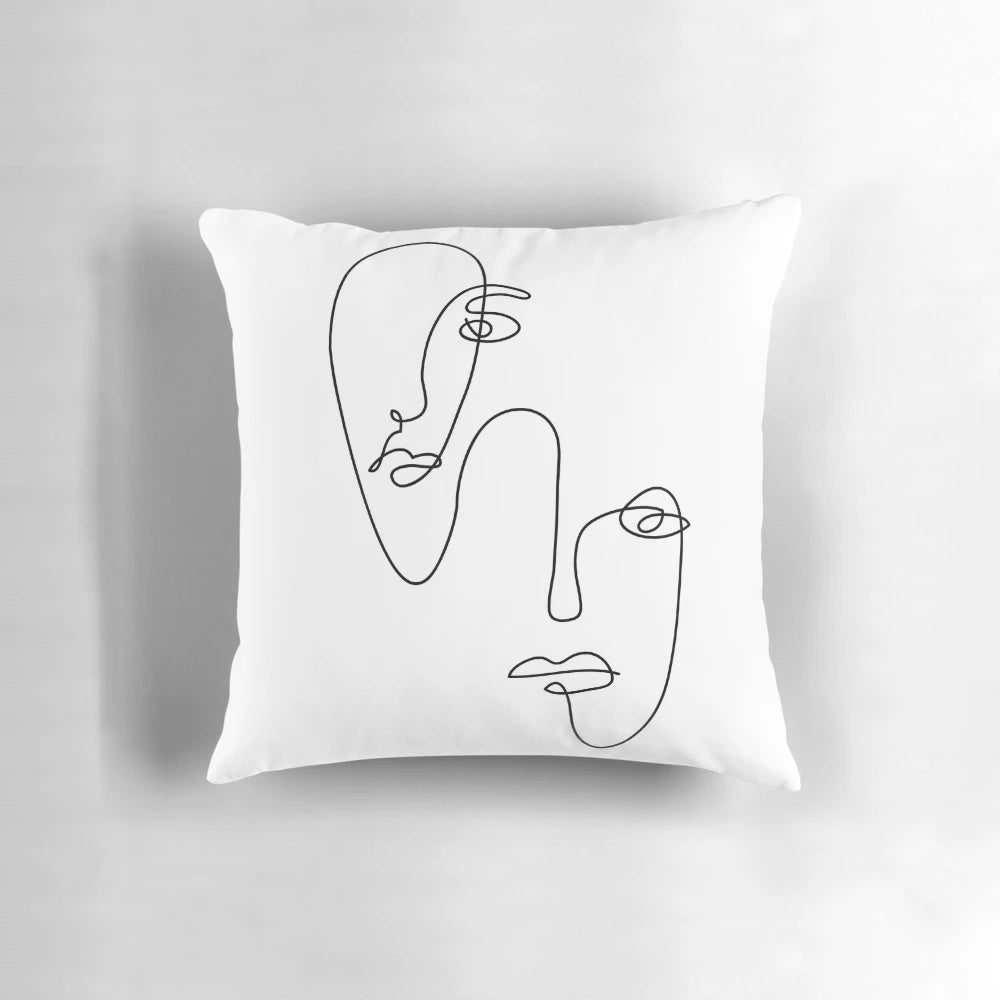 Minimalist abstract face one line art throw pillow