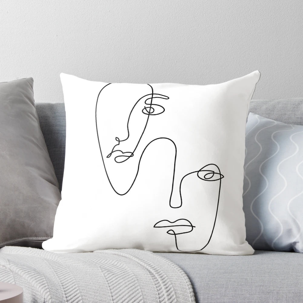 Minimalist abstract face one line art throw pillow