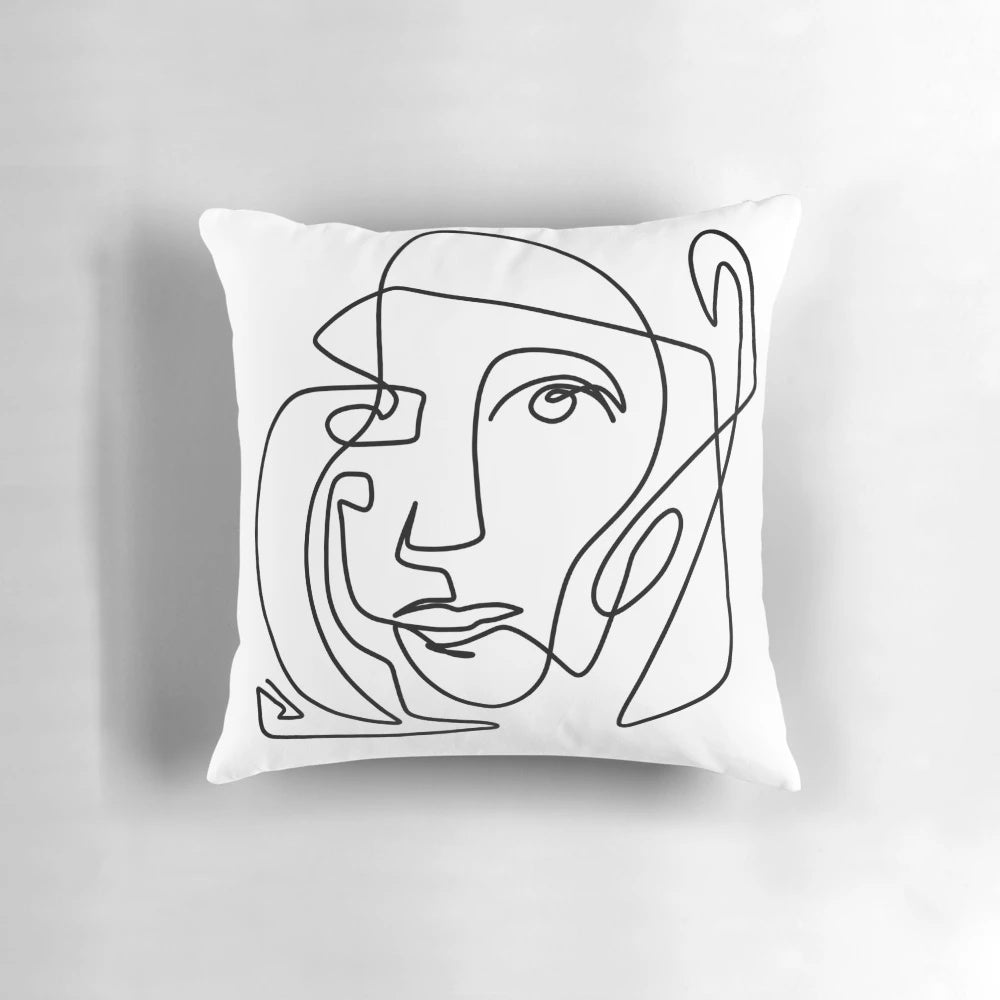 Minimalist black and white abstract face design throw pillow