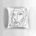 Minimalist black and white abstract face design throw pillow