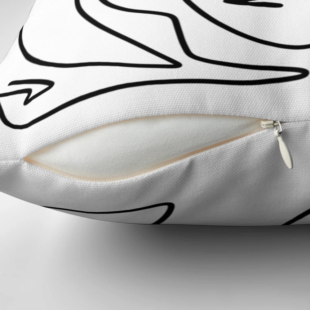 Minimalist black and white abstract face design throw pillow