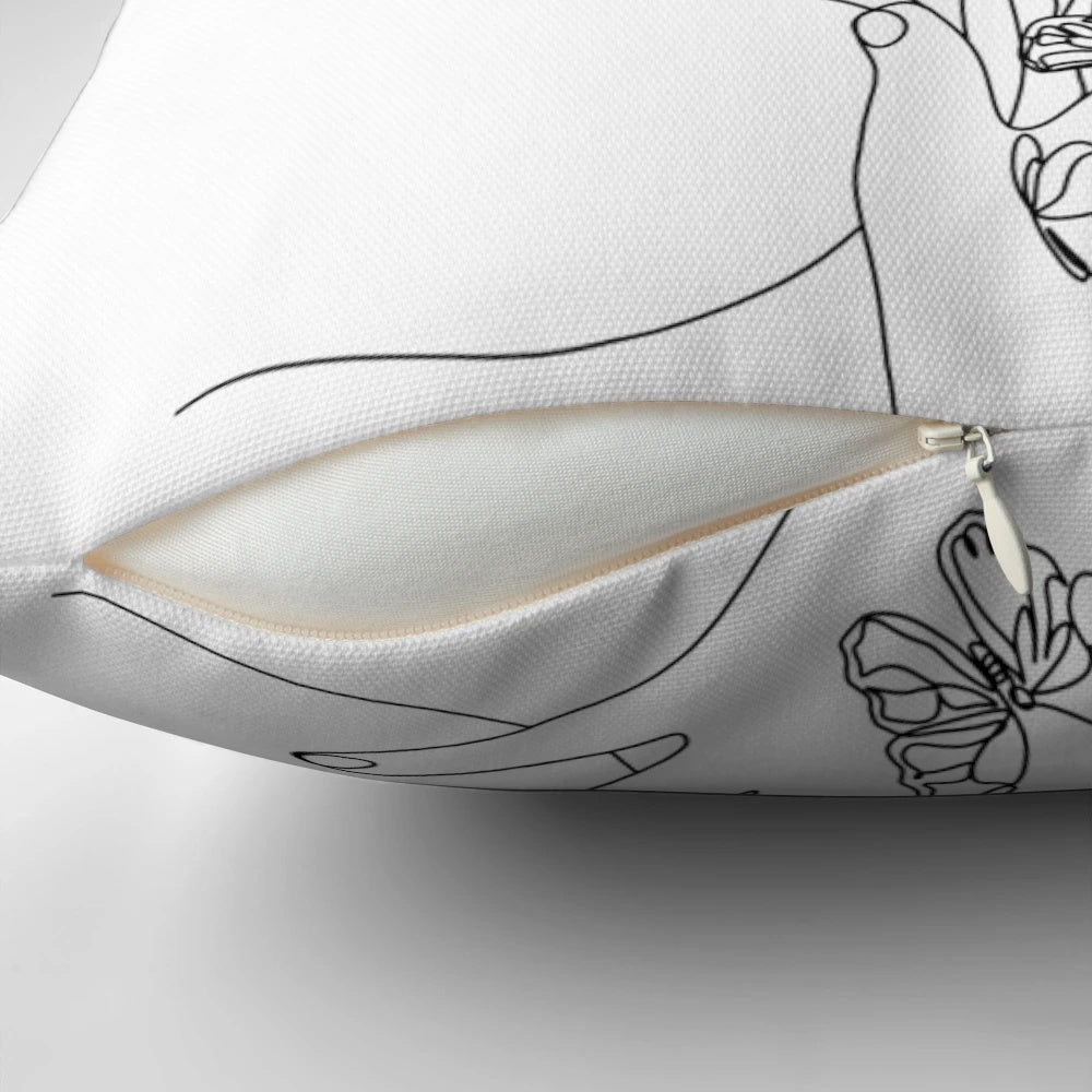 Minimalist abstract face with butterfly in one continuous line art, modern botanical nature design for beauty and fashion